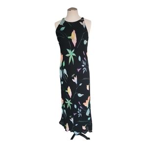 Maggy London Black Floral Halter Maxi Dress Sleeveless 6